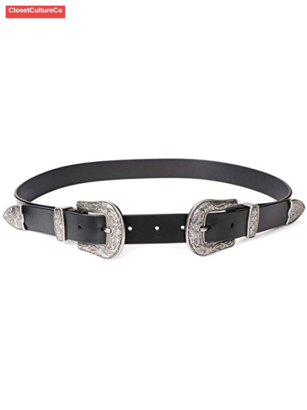 Western Double Buckle Belt Adjustable Leather for Jeans Dresses